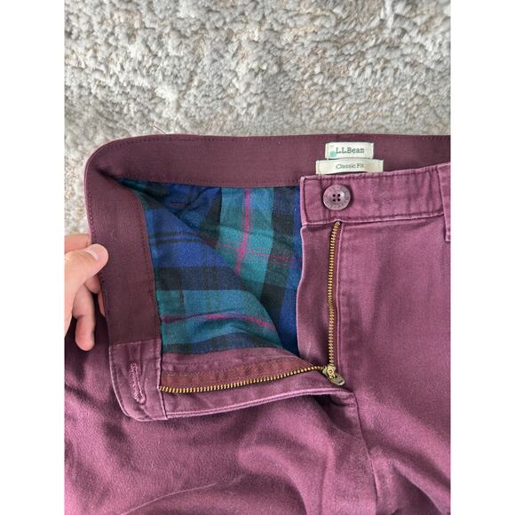 LL Bean Size 8 Classic Fit Straight Leg Pants Purple Fleece Lined Cotton Stretch - Picture 8 of 12